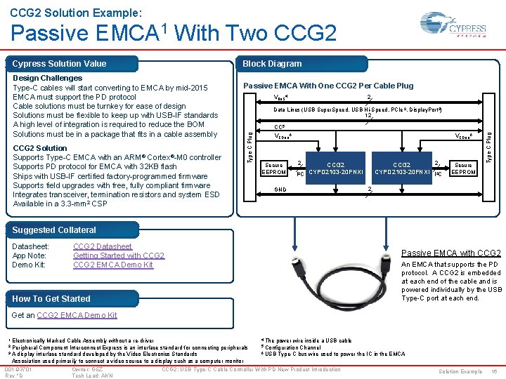 CCG 2 Solution Example: Passive EMCA 1 With Two CCG 2 Solution Supports Type-C