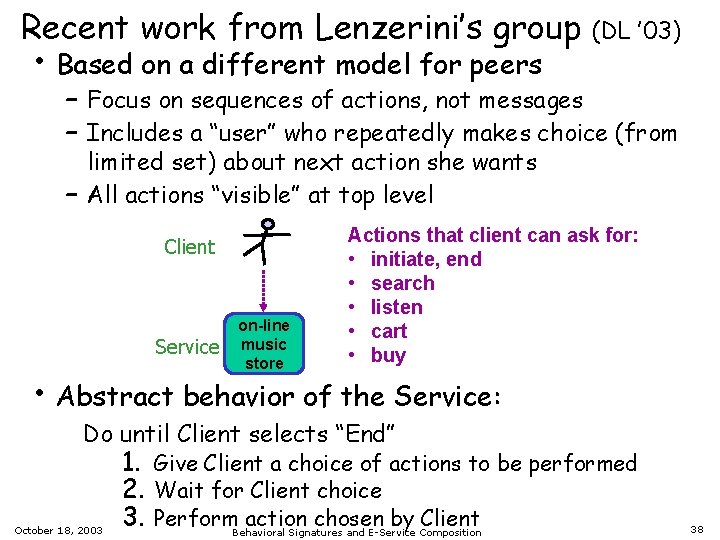 Recent work from Lenzerini’s group • Based on a different model for peers (DL
