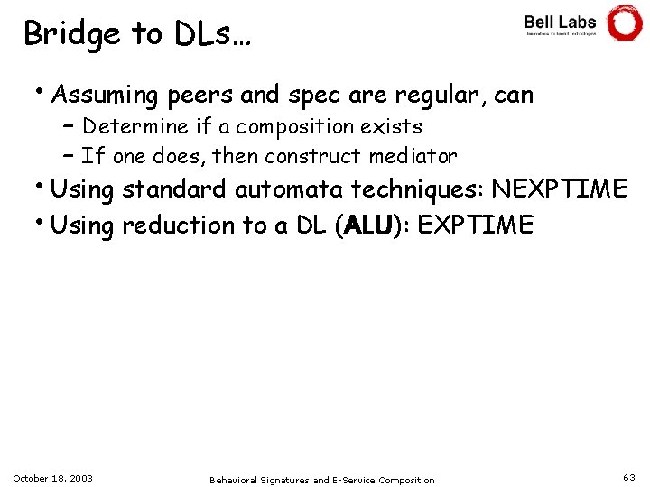 Bridge to DLs… • Assuming peers and spec are regular, can – Determine if