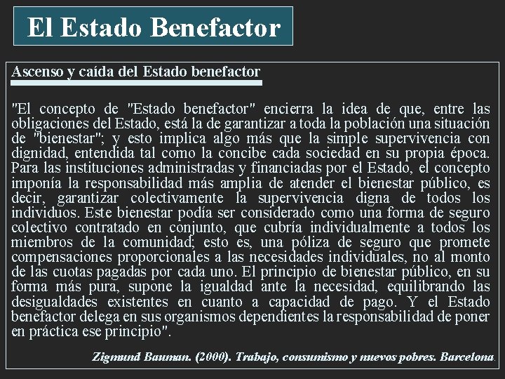 El Estado Benefactor Ascenso y caída del Estado benefactor "El concepto de "Estado benefactor"