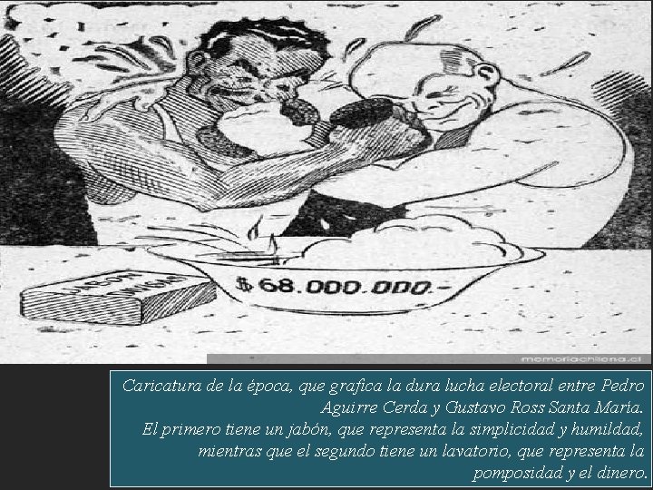 Caricatura de la época, que grafica la dura lucha electoral entre Pedro Aguirre Cerda