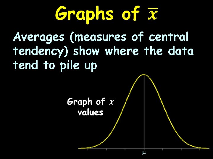 Averages (measures of central tendency) show where the data tend to pile up 