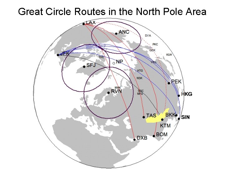 Great Circle Routes in the North Pole Area 
