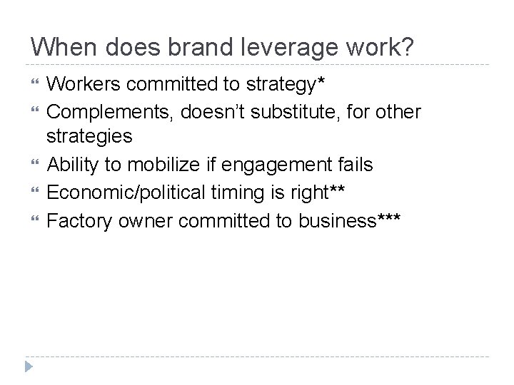 When does brand leverage work? Workers committed to strategy* Complements, doesn’t substitute, for other