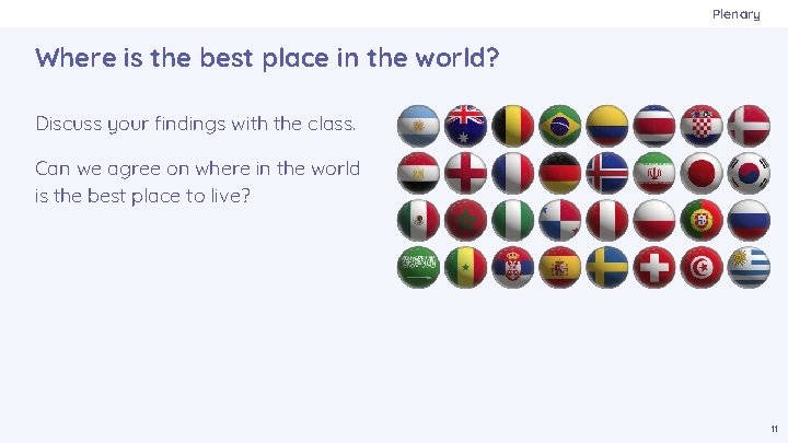 Plenary Where is the best place in the world? Discuss your findings with the