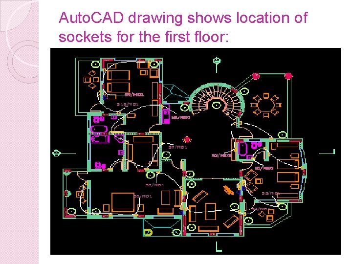 Auto. CAD drawing shows location of sockets for the first floor: 