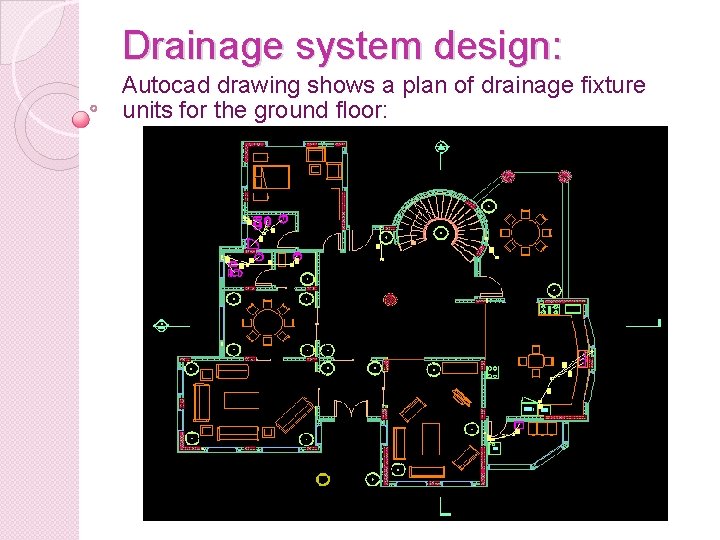 Drainage system design: Autocad drawing shows a plan of drainage fixture units for the