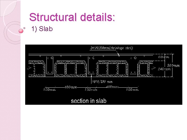 Structural details: 1) Slab 