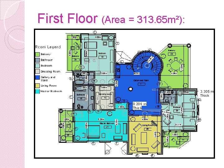 First Floor (Area = 313. 65 m²): 