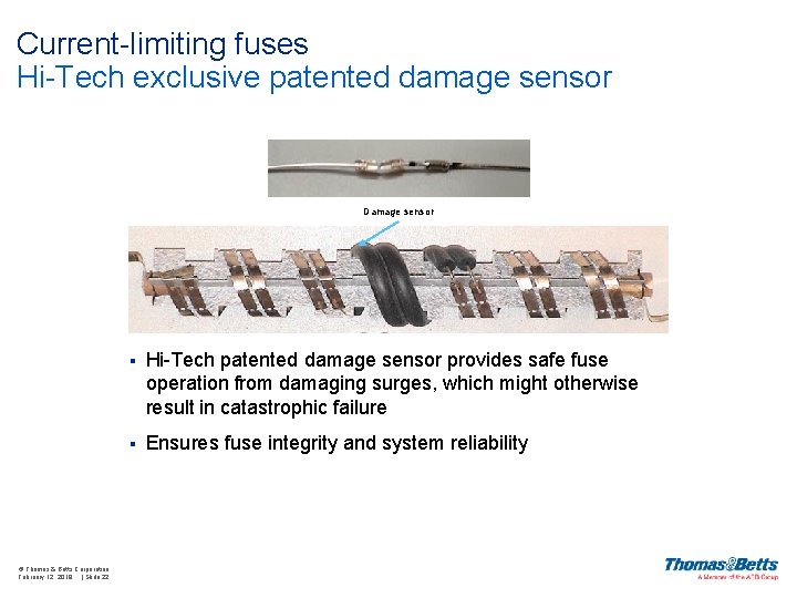 Current-limiting fuses Hi-Tech exclusive patented damage sensor Damage sensor © Thomas & Betts Corporation