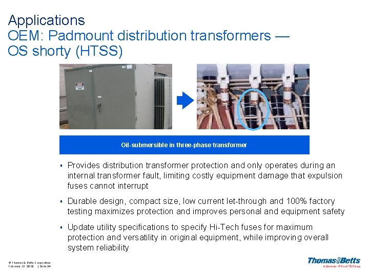 Applications OEM: Padmount distribution transformers — OS shorty (HTSS) Oil-submersible in three-phase transformer ©