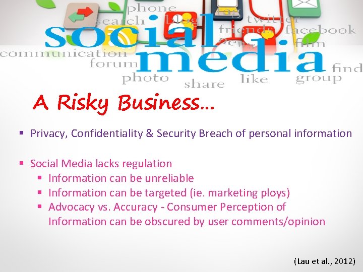 A Risky Business… § Privacy, Confidentiality & Security Breach of personal information § Social