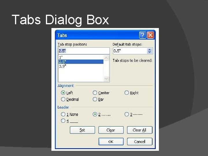 Tabs Dialog Box 