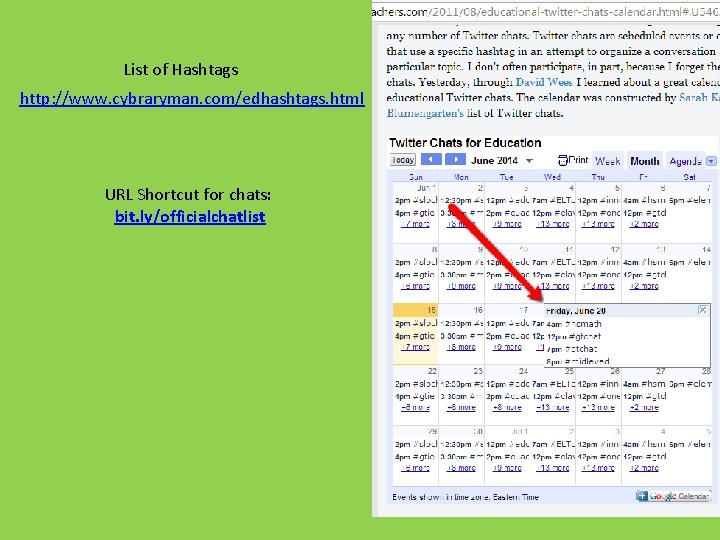 List of Hashtags http: //www. cybraryman. com/edhashtags. html URL Shortcut for chats: bit. ly/officialchatlist