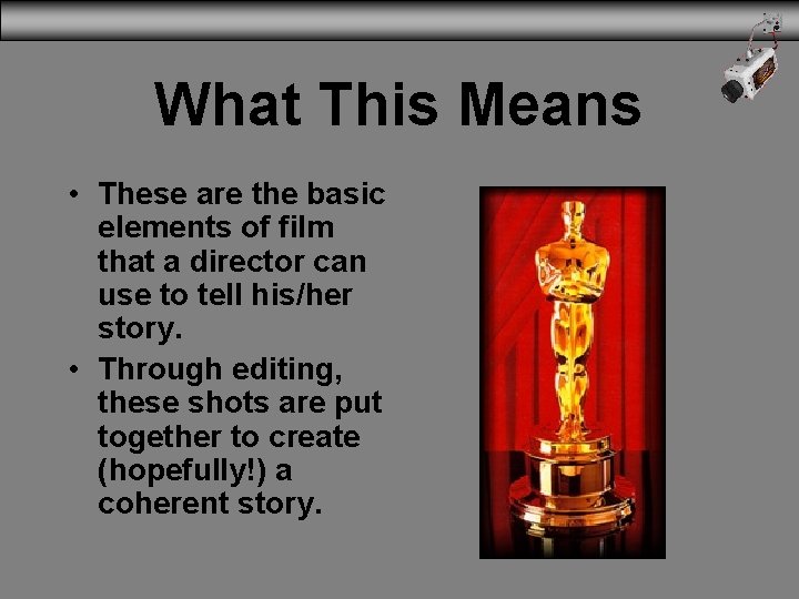 What This Means • These are the basic elements of film that a director
