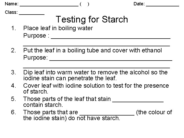 Name: ____________ ( Class: _____ 1. 2. 3. 4. 5. 6. ) Date: _______