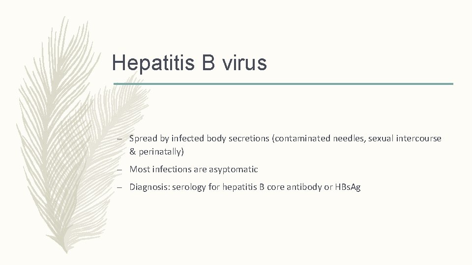 Hepatitis B virus – Spread by infected body secretions (contaminated needles, sexual intercourse &