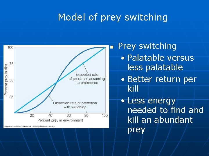Model of prey switching n Prey switching • Palatable versus less palatable • Better