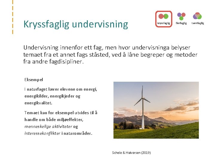 Kryssfaglig undervisning Undervisning innenfor ett fag, men hvor undervisninga belyser temaet fra et annet