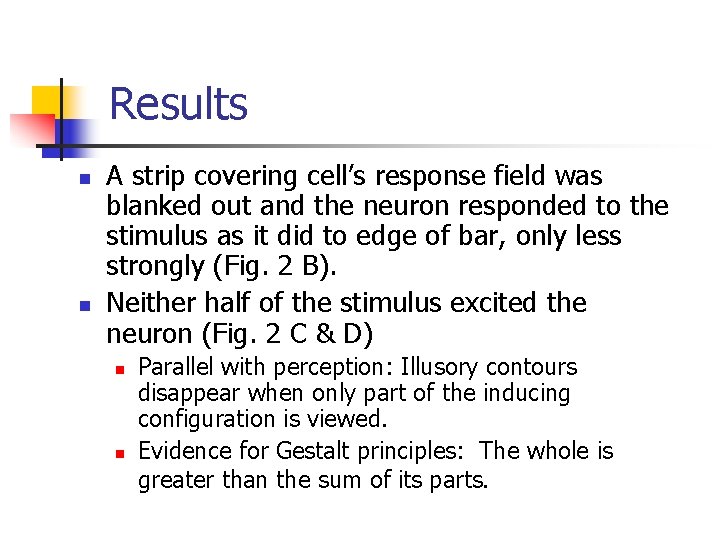 Results n n A strip covering cell’s response field was blanked out and the