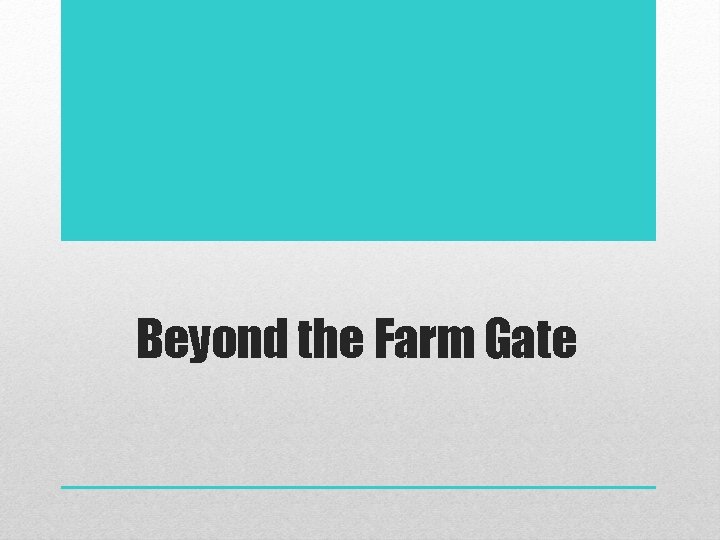Beyond the Farm Gate 