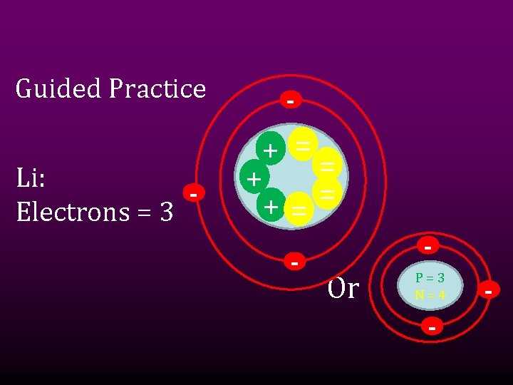 Guided Practice - Li: Electrons = 3 + = = += - - Or