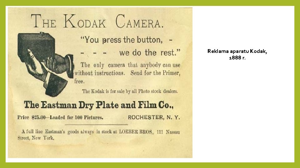 Reklama aparatu Kodak, 1888 r. 