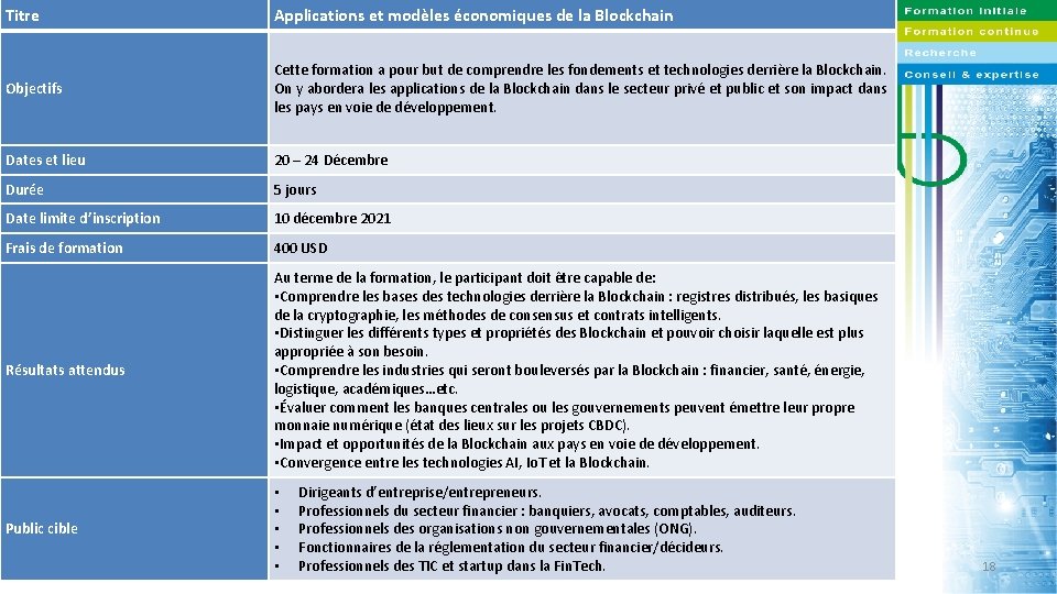 Titre Applications et modèles économiques de la Blockchain Objectifs Cette formation a pour but