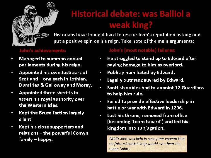 Historical debate: was Balliol a weak king? Historians have found it hard to rescue