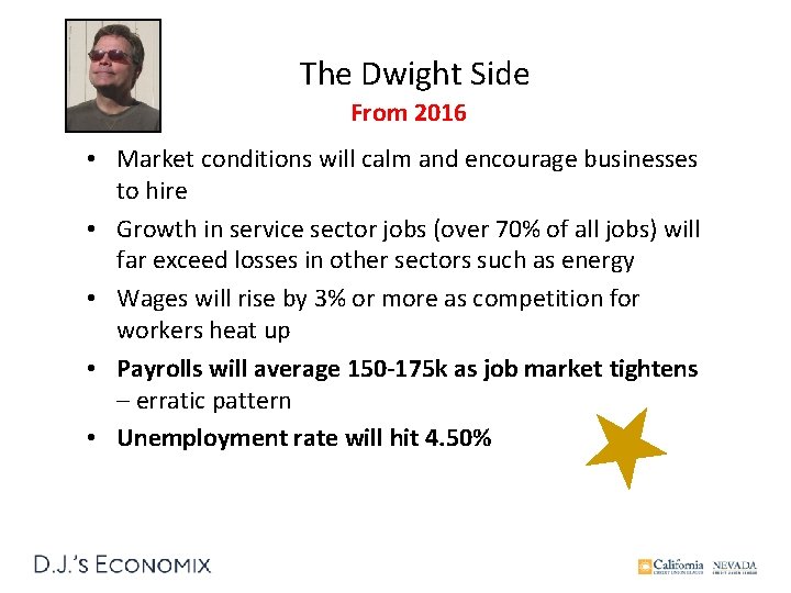 The Dwight Side From 2016 • Market conditions will calm and encourage businesses to