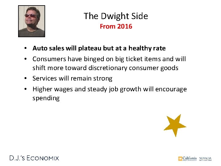 The Dwight Side From 2016 • Auto sales will plateau but at a healthy