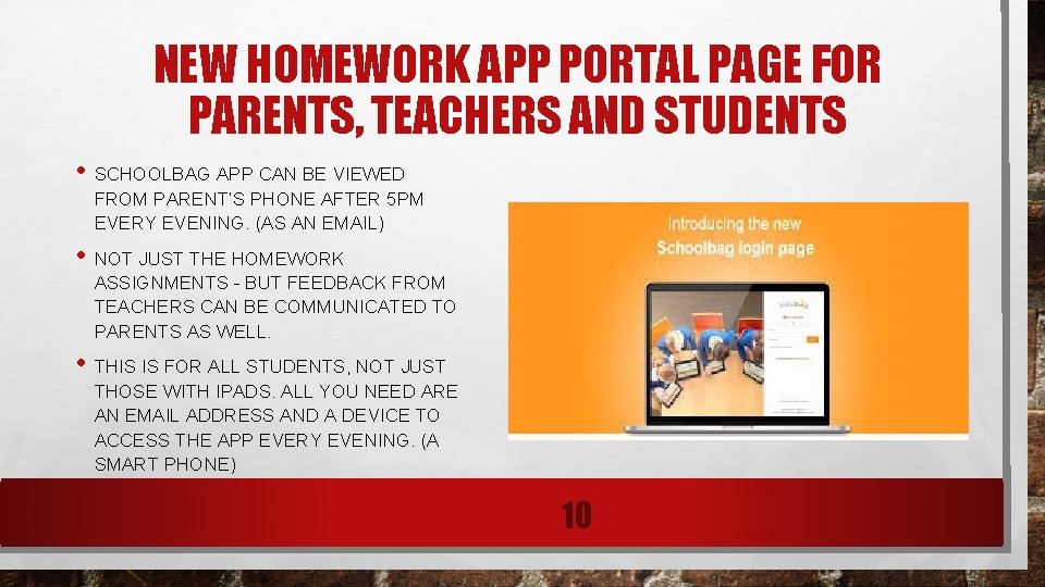 NEW HOMEWORK APP PORTAL PAGE FOR PARENTS, TEACHERS AND STUDENTS • SCHOOLBAG APP CAN