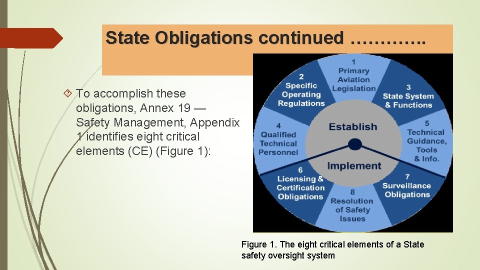 State Obligations continued …………. To accomplish these obligations, Annex 19 — Safety Management, Appendix