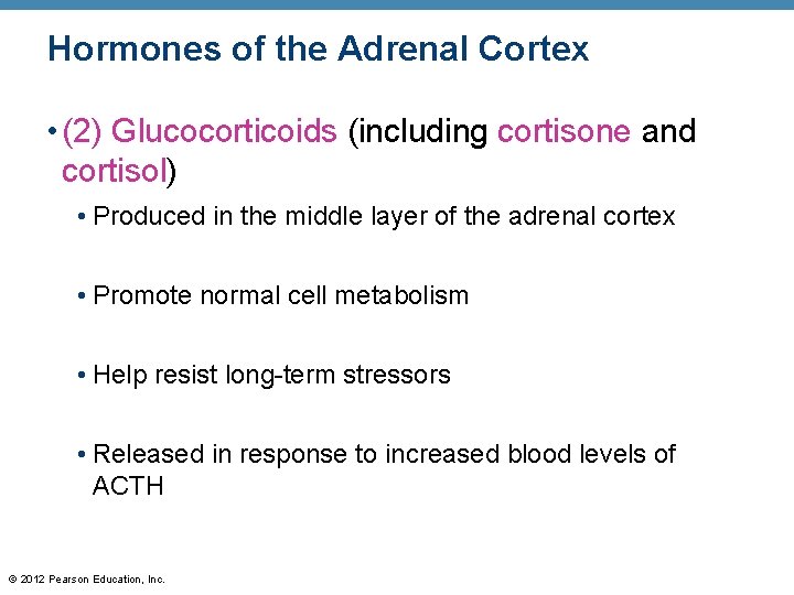 Hormones of the Adrenal Cortex • (2) Glucocorticoids (including cortisone and cortisol) • Produced