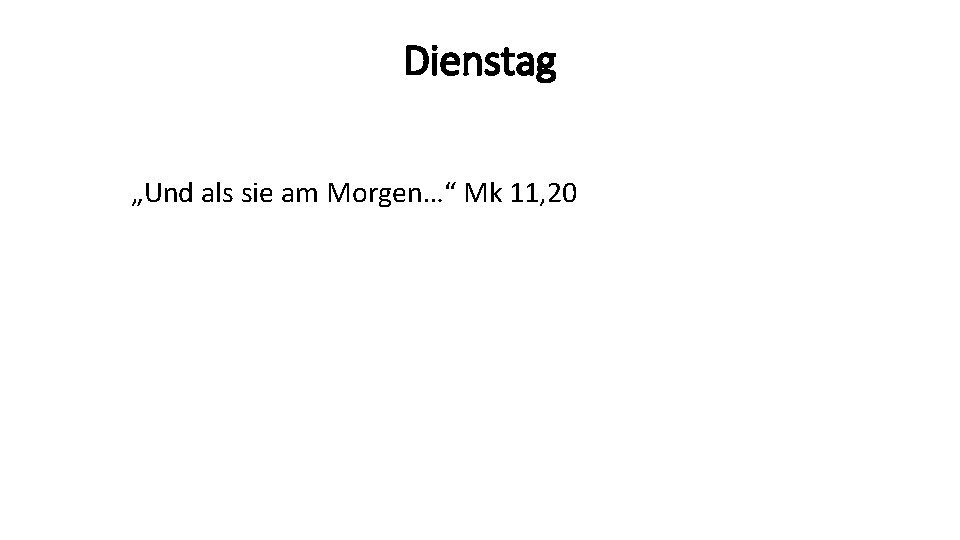 Dienstag „Und als sie am Morgen…“ Mk 11, 20 