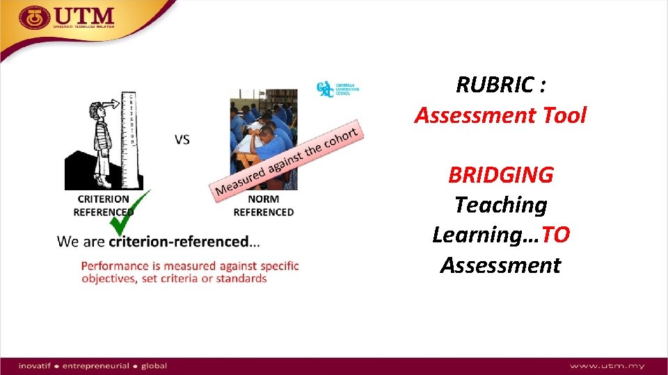 RUBRIC : Assessment Tool BRIDGING Teaching Learning…TO Assessment 