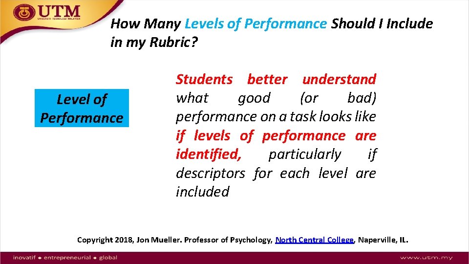 How Many Levels of Performance Should I Include in my Rubric? Level of Performance