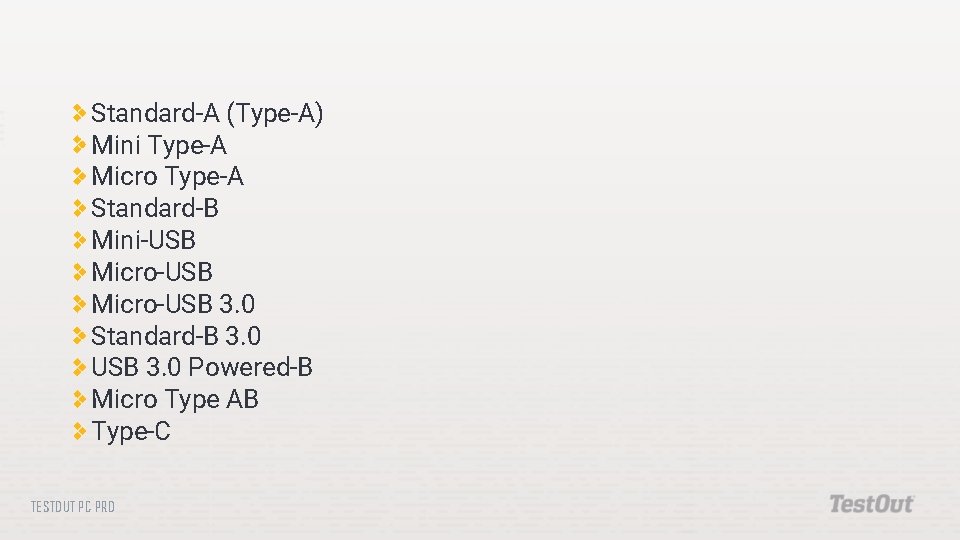 Standard-A (Type-A) Mini Type-A Micro Type-A Standard-B Mini-USB Micro-USB 3. 0 Standard-B 3. 0