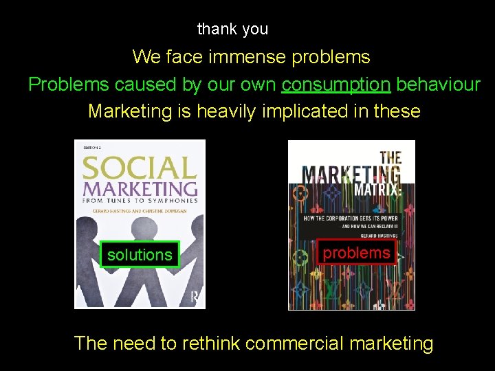 thank you We face immense problems Problems caused by our own consumption behaviour Marketing