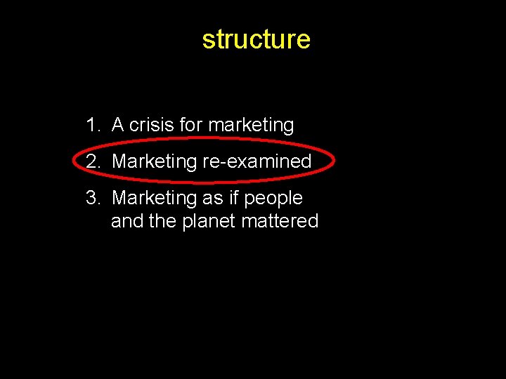 structure 1. A crisis for marketing 2. Marketing re examined 3. Marketing as if