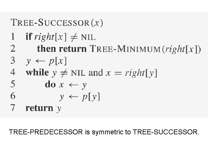 TREE-PREDECESSOR is symmetric to TREE-SUCCESSOR. 
