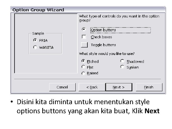 • Disini kita diminta untuk menentukan style options buttons yang akan kita buat, • Disini kita diminta untuk menentukan style options buttons yang akan kita buat,