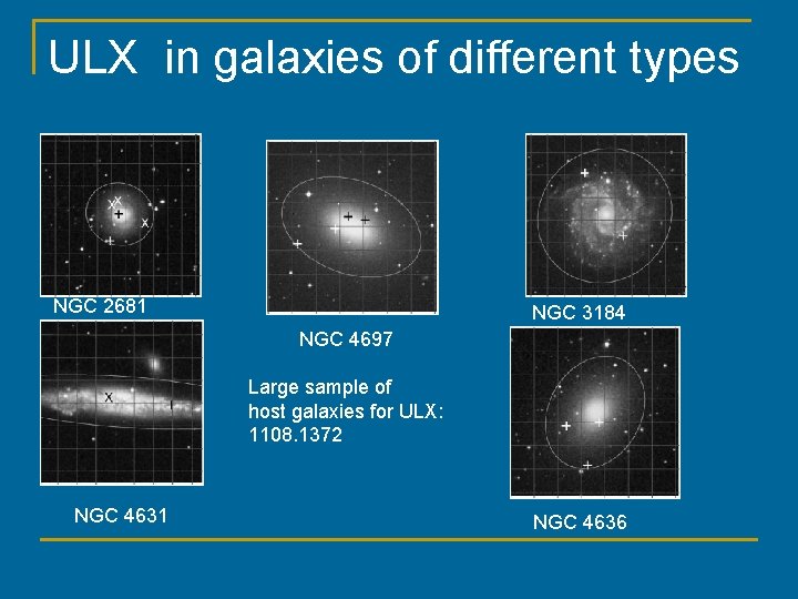 ULX in galaxies of different types NGC 2681 NGC 3184 NGC 4697 Large sample