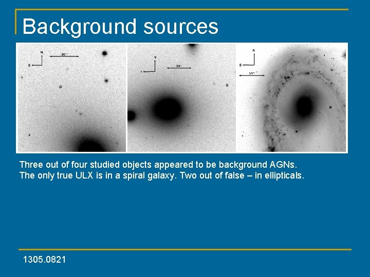 Background sources Three out of four studied objects appeared to be background AGNs. The