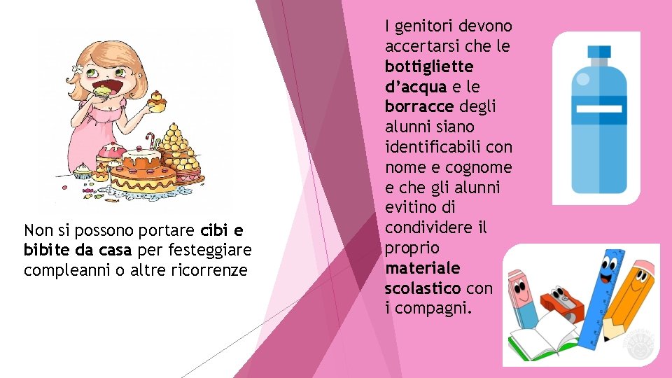 Non si possono portare cibi e bibite da casa per festeggiare compleanni o altre