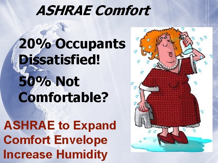 ASHRAE Comfort 20% Occupants Dissatisfied! 50% Not Comfortable? ASHRAE to Expand Comfort Envelope Increase