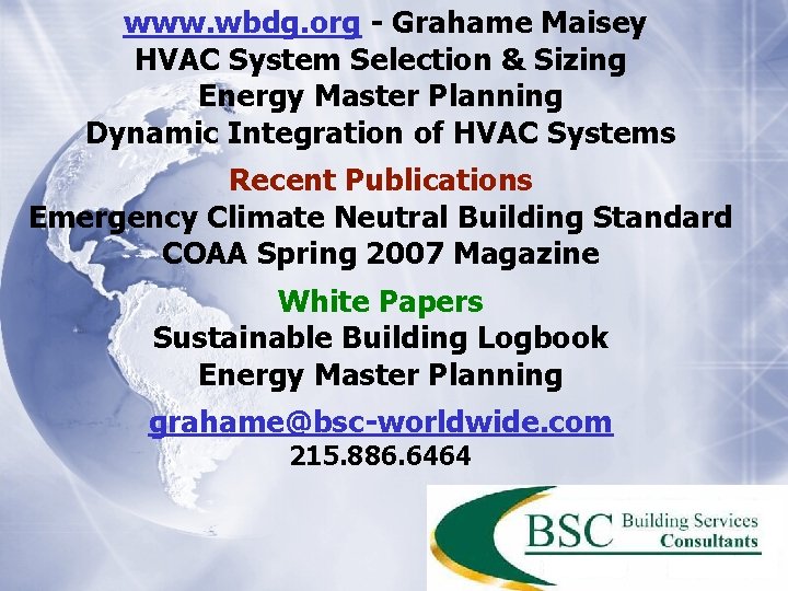 www. wbdg. org - Grahame Maisey HVAC System Selection & Sizing Energy Master Planning