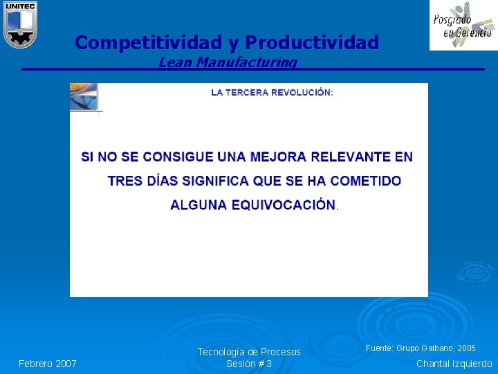 Competitividad y Productividad Lean Manufacturing Febrero 2007 Tecnología de Procesos Sesión # 3 Fuente: Competitividad y Productividad Lean Manufacturing Febrero 2007 Tecnología de Procesos Sesión # 3 Fuente: