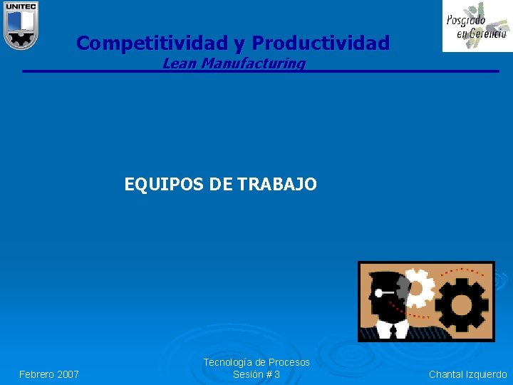 Competitividad y Productividad Lean Manufacturing EQUIPOS DE TRABAJO Febrero 2007 Tecnología de Procesos Sesión Competitividad y Productividad Lean Manufacturing EQUIPOS DE TRABAJO Febrero 2007 Tecnología de Procesos Sesión