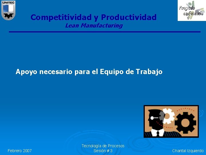 Competitividad y Productividad Lean Manufacturing Apoyo necesario para el Equipo de Trabajo Febrero 2007 Competitividad y Productividad Lean Manufacturing Apoyo necesario para el Equipo de Trabajo Febrero 2007